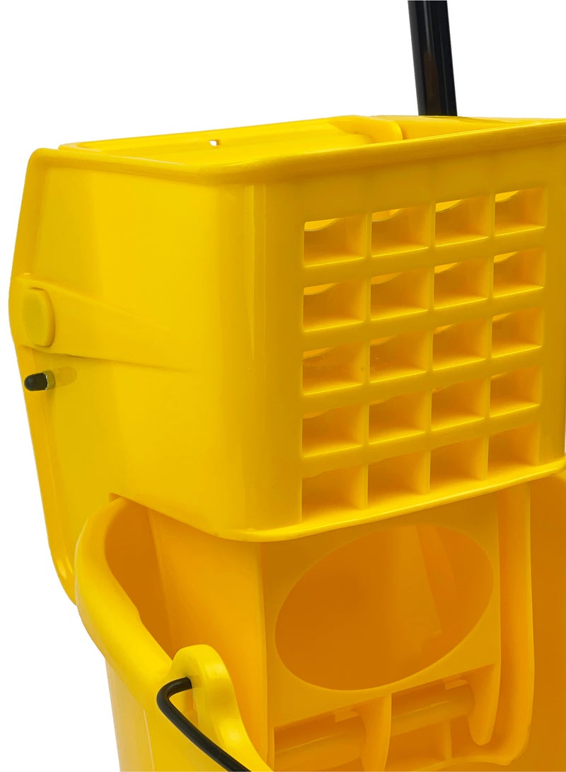 دلو ممسحة موب تنظيف وعصارة جانبية الضغط | عجلات دوارة 360 درجة | حجرة مياه كبيرة | مناسبة للمطاعم والمكاتب والقاعات والمساحات العامة والفنادق والمنازل | 32 لتر | أصفر - Image 4