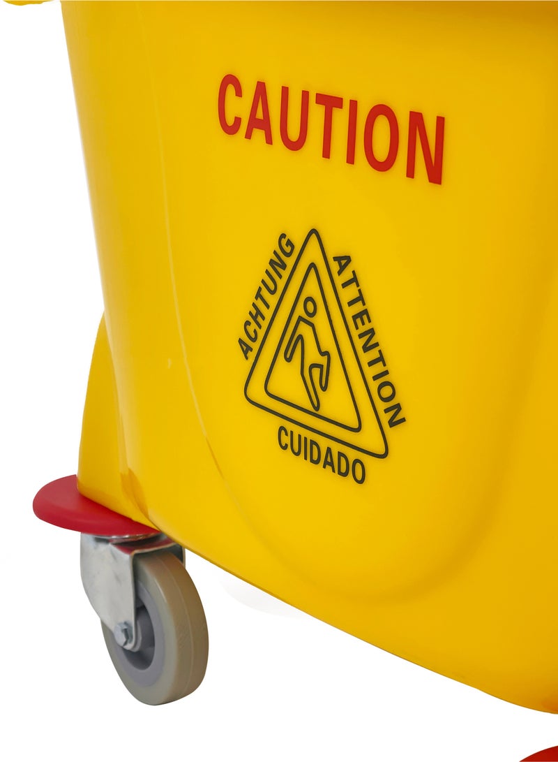 دلو ممسحة موب تنظيف وعصارة جانبية الضغط | عجلات دوارة 360 درجة | حجرة مياه كبيرة | مناسبة للمطاعم والمكاتب والقاعات والمساحات العامة والفنادق والمنازل | 32 لتر | أصفر - Image 5