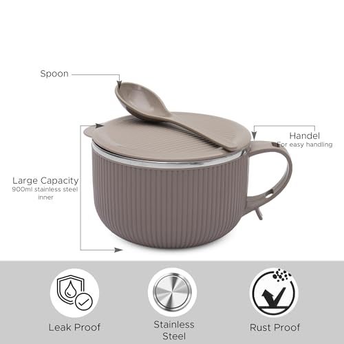 Jaypee Plus Stainless Steel Ribtok Meal Bowl Soup Bowl with Lid & Spoon for Every Day Breakfast Meal, Poha, Cornflaks, Cereal, Suitable for Birthday Gift Girls & Boys, 900ml,Mirror Grey - Image 5