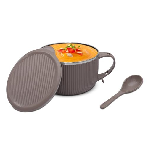 Jaypee Plus Stainless Steel Ribtok Meal Bowl Soup Bowl with Lid & Spoon for Every Day Breakfast Meal, Poha, Cornflaks, Cereal, Suitable for Birthday Gift Girls & Boys, 900ml,Mirror Grey - Image 3