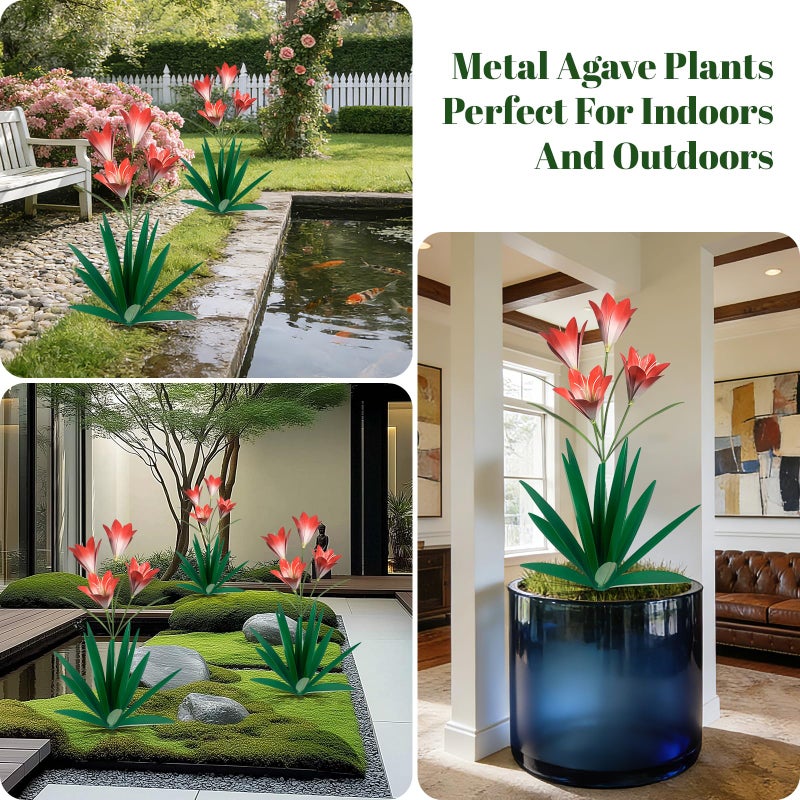 TOMBABY 32.28 Inch Metal Agave Plant Outdoor Decoration Lily Mexican Yard Art Garden Gift Home Decor Hand Painted Metal Agave Garden Yard Statue (1, Green) - Image 5
