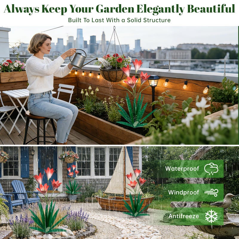 TOMBABY 32.28 Inch Metal Agave Plant Outdoor Decoration Lily Mexican Yard Art Garden Gift Home Decor Hand Painted Metal Agave Garden Yard Statue (1, Green) - Image 3