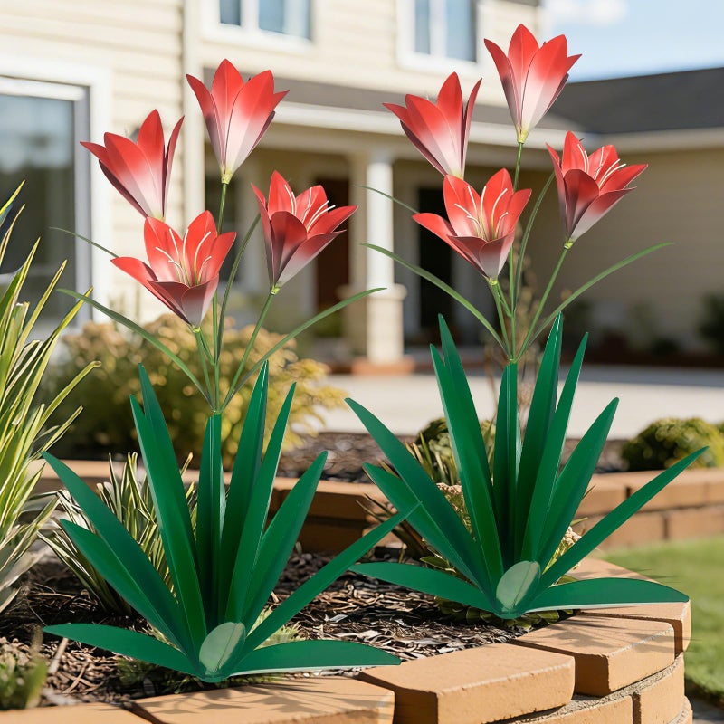 TOMBABY 32.28 Inch Metal Agave Plant Outdoor Decoration Lily Mexican Yard Art Garden Gift Home Decor Hand Painted Metal Agave Garden Yard Statue (1, Green) - Image 1