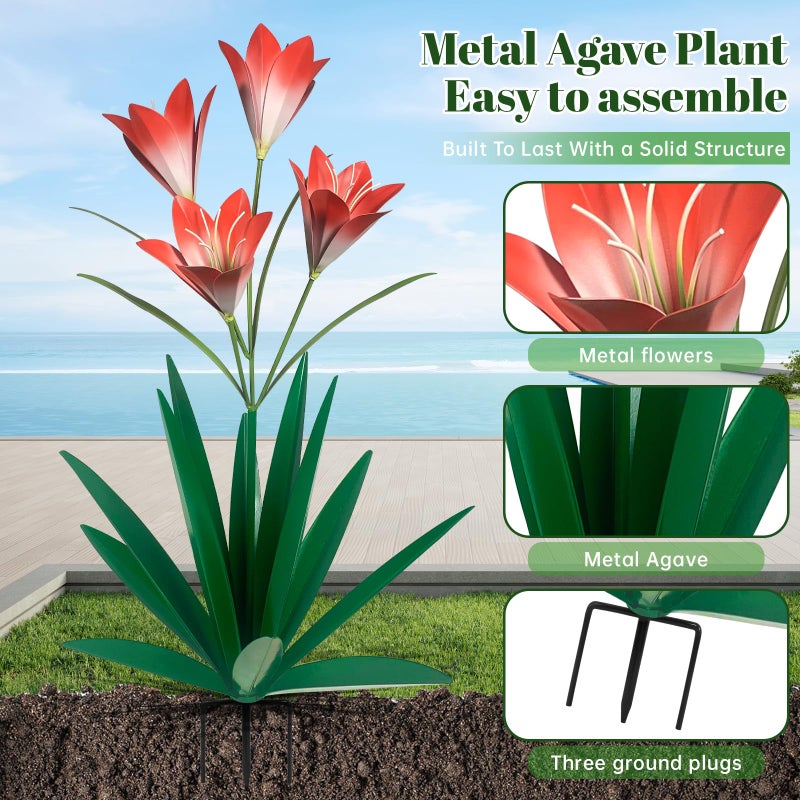 TOMBABY 32.28 Inch Metal Agave Plant Outdoor Decoration Lily Mexican Yard Art Garden Gift Home Decor Hand Painted Metal Agave Garden Yard Statue (1, Green) - Image 4