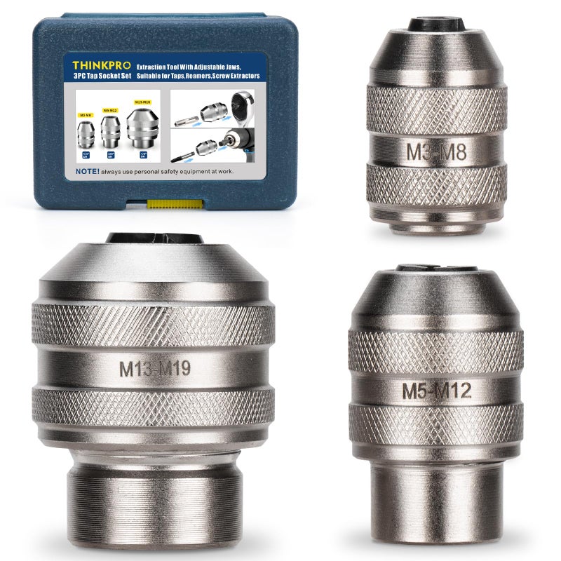 3 Piece Tap Socket Set for Ratchet Wrench 14 38 12 Drive Fits Taps Reamers Extractors with Square Shank M3M19CrMo Steel