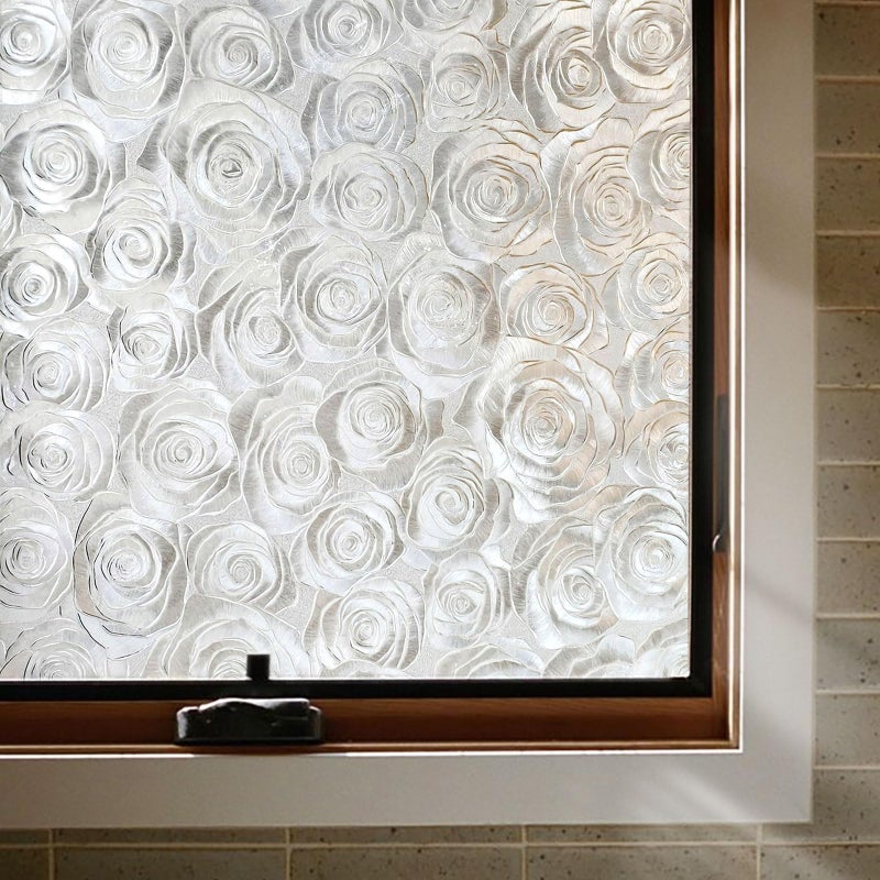 ADD.HERES Window Privacy Film, Frosted Glass Decorative Static Cling, Removable Sun Blocking Vinyl Covering,Window Film for Home Kitchen Living Room Bathroom,Sea of Flowers,17.3" x 78.7" - Image 1