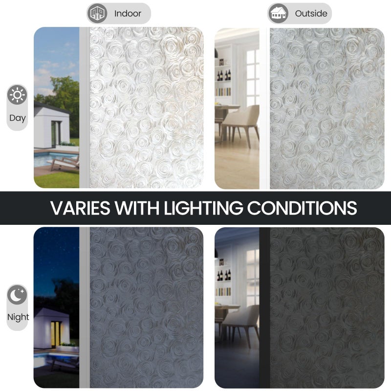 ADD.HERES Window Privacy Film, Frosted Glass Decorative Static Cling, Removable Sun Blocking Vinyl Covering,Window Film for Home Kitchen Living Room Bathroom,Sea of Flowers,17.3" x 78.7" - Image 3