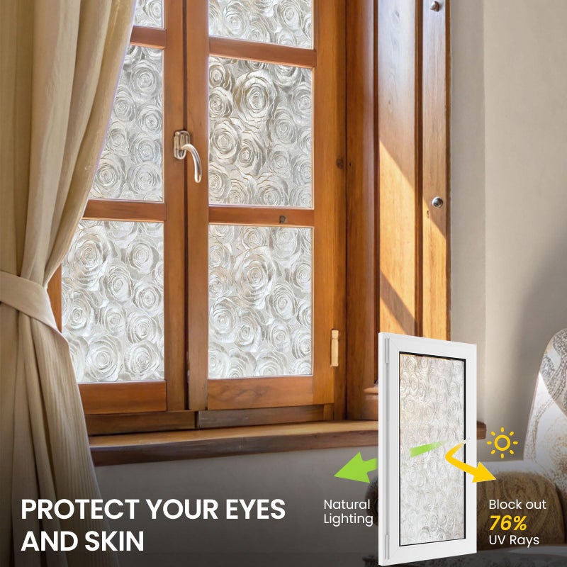 ADD.HERES Window Privacy Film, Frosted Glass Decorative Static Cling, Removable Sun Blocking Vinyl Covering,Window Film for Home Kitchen Living Room Bathroom,Sea of Flowers,17.3" x 78.7" - Image 4