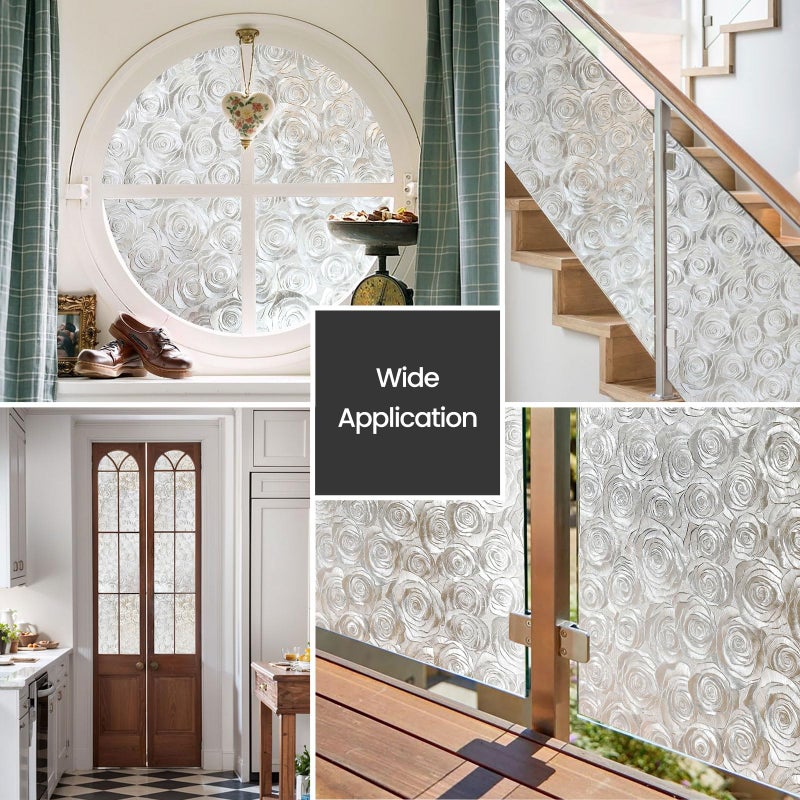 ADD.HERES Window Privacy Film, Frosted Glass Decorative Static Cling, Removable Sun Blocking Vinyl Covering,Window Film for Home Kitchen Living Room Bathroom,Sea of Flowers,17.3" x 78.7" - Image 5