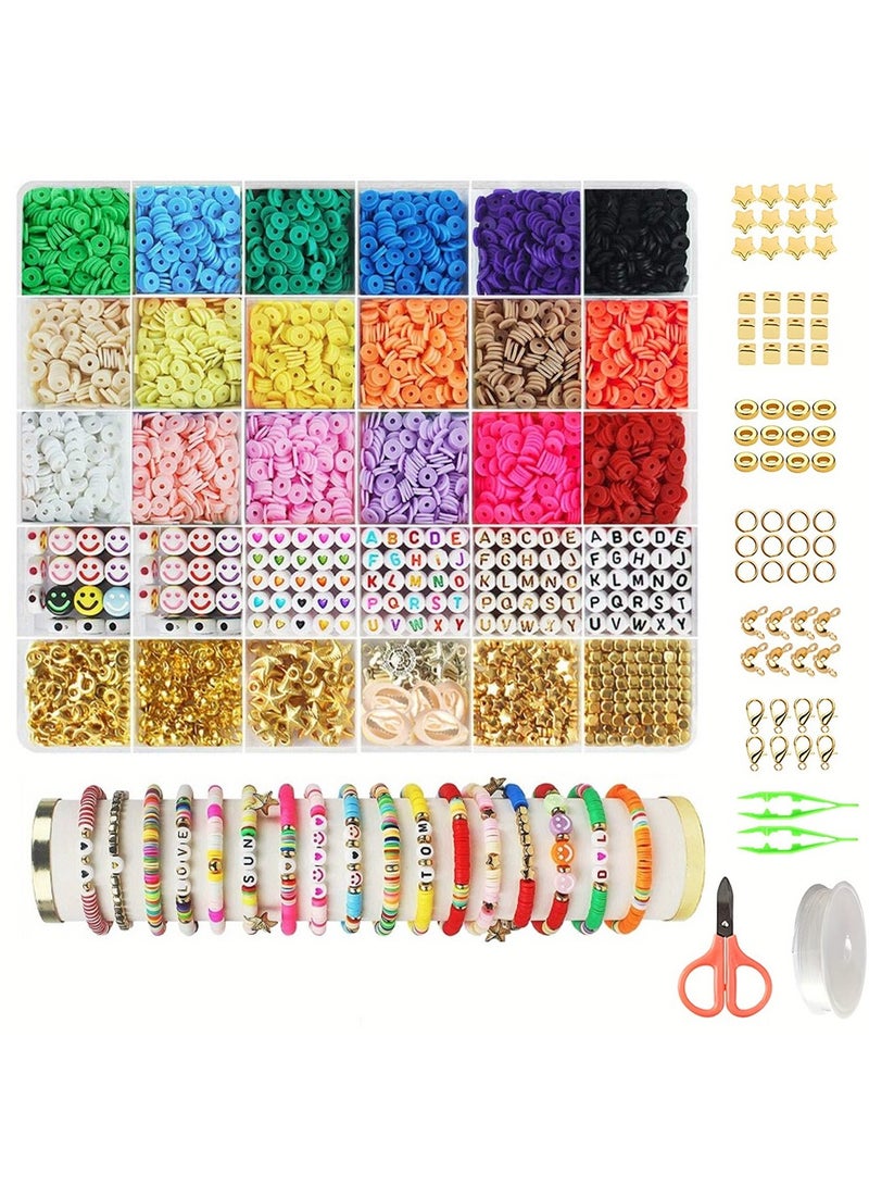 Clay Beads Bracelet Kit for Girls – 30-Grid Flat Beads Set with Gold/Silver Spacers & Charms, DIY Jewelry Making for Friendship Gifts, Crafts & Teen Fun - Image 1