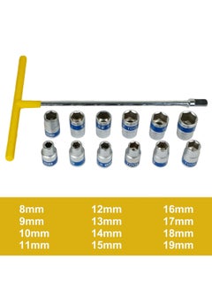 DEFAONS 13-Piece T-Handle Socket Wrench Set with 1/2-Inch Drive and CR-V Sockets (8mm to 19mm) – Chrome Plated Steel with Yellow Rubber Grip  - Image 4