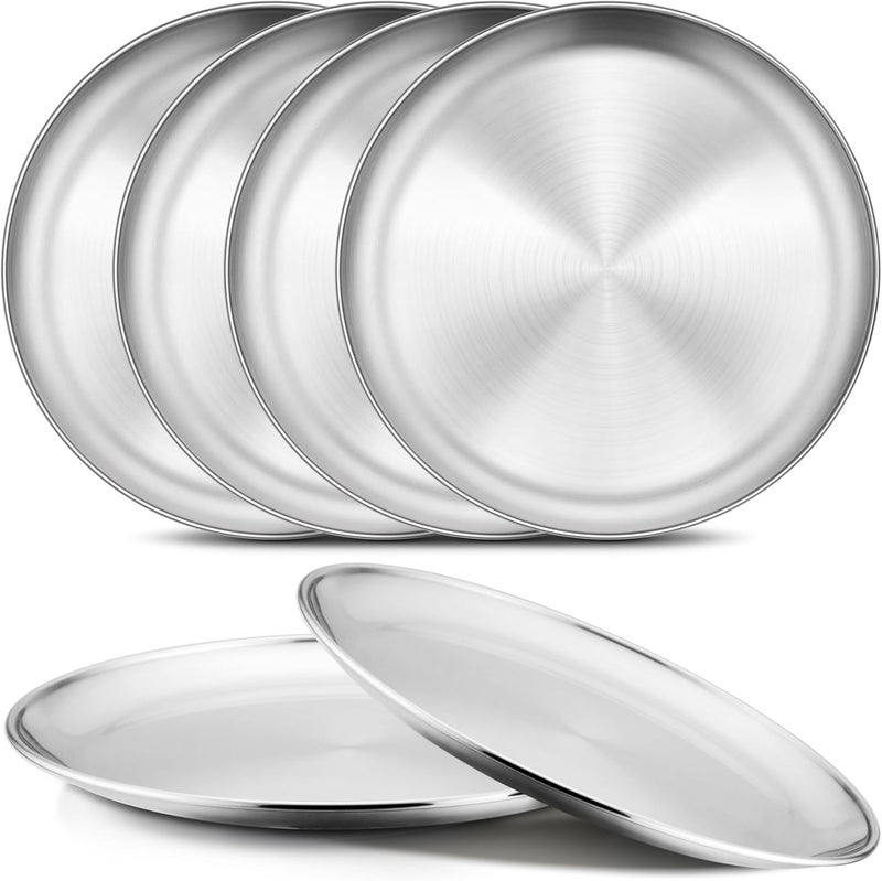 Onader 6Piece 188 Stainless Steel Plates 8 Inch 304 Metal Dinner Dishes for Kids Toddlers Round Serving Plate Dishwasher Safe - Image 1