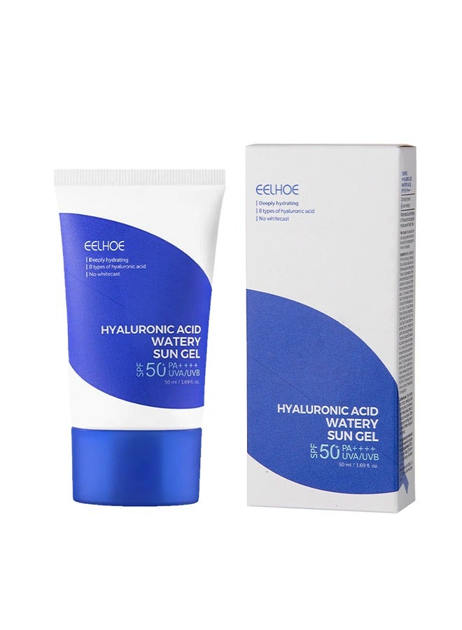 إيلهو حمض الهيالورونيك جل الشمس المائي SPF 50 Pa ، واقي من الشمس مرطب طبيعي ، كريم واقي من الشمس للوجه ، واقي من الشمس مقاوم للماء وغير دهني ، ضد الأشعة فوق البنفسجية UVA & Uvb 50 مل - Image 1