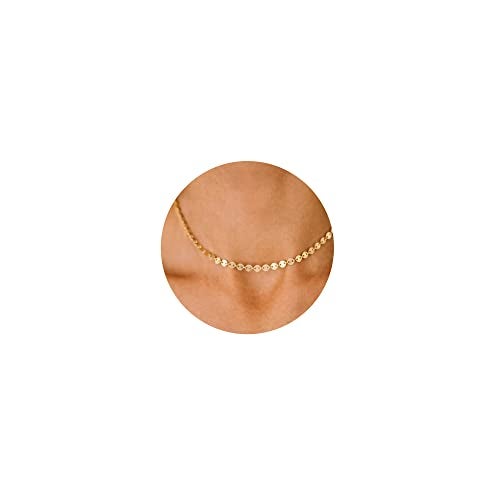 CHESKY 14K Gold Plated Disc Choker Necklace Dainty Coin Adjustable Tattoo Choker Simple Flat Discs Necklace Women Jewelry - Image 1