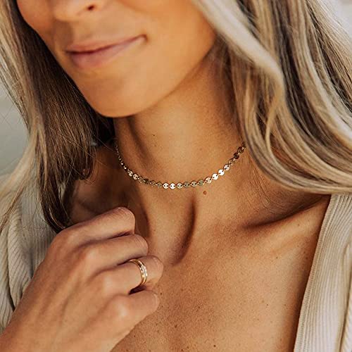 CHESKY 14K Gold Plated Disc Choker Necklace Dainty Coin Adjustable Tattoo Choker Simple Flat Discs Necklace Women Jewelry - Image 3