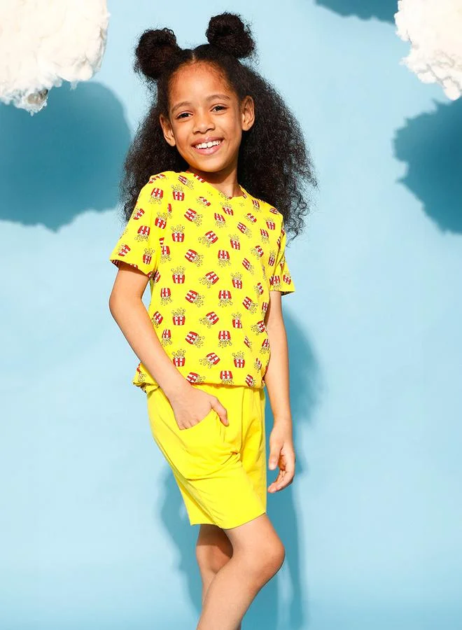 Clovia Cubs Popcorn Graphic Print T-Shirt & Shorts Set by Styli