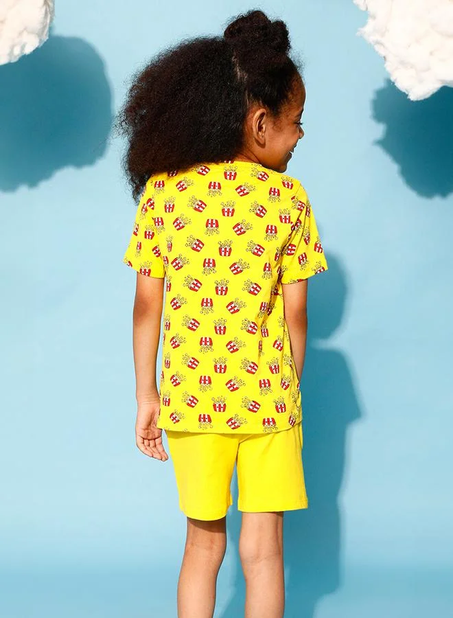 Clovia Cubs Popcorn Graphic Print T-Shirt & Shorts Set by Styli