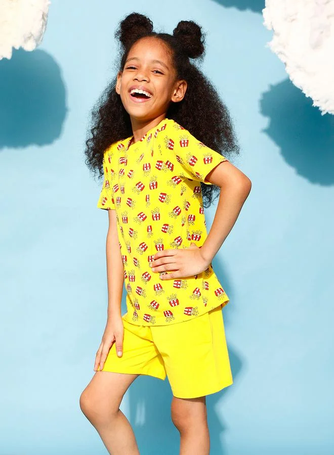 Clovia Cubs Popcorn Graphic Print T-Shirt & Shorts Set by Styli