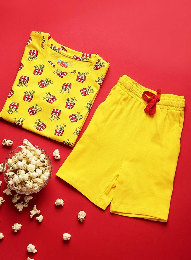 Clovia Cubs Popcorn Graphic Print T-Shirt & Shorts Set by Styli