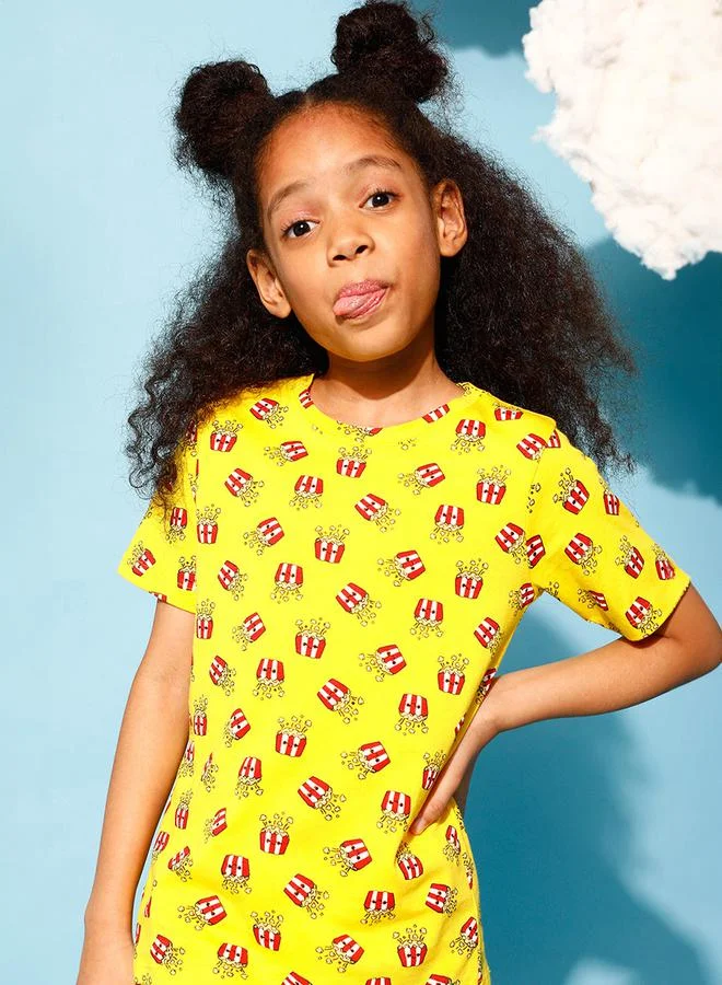 Clovia Cubs Popcorn Graphic Print T-Shirt & Shorts Set by Styli