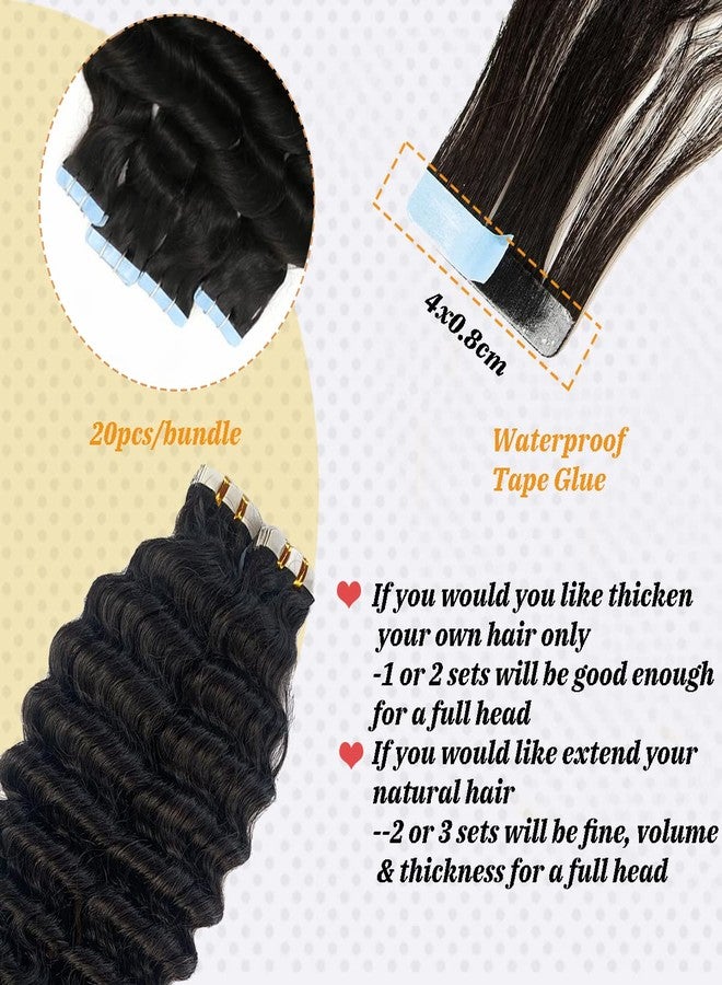 Smavida Tape in Hair Extensions Human for Black Women, 16Inch Deep Wave 9A Brazilian Virgin Curly Double Sided Natural - Image 4