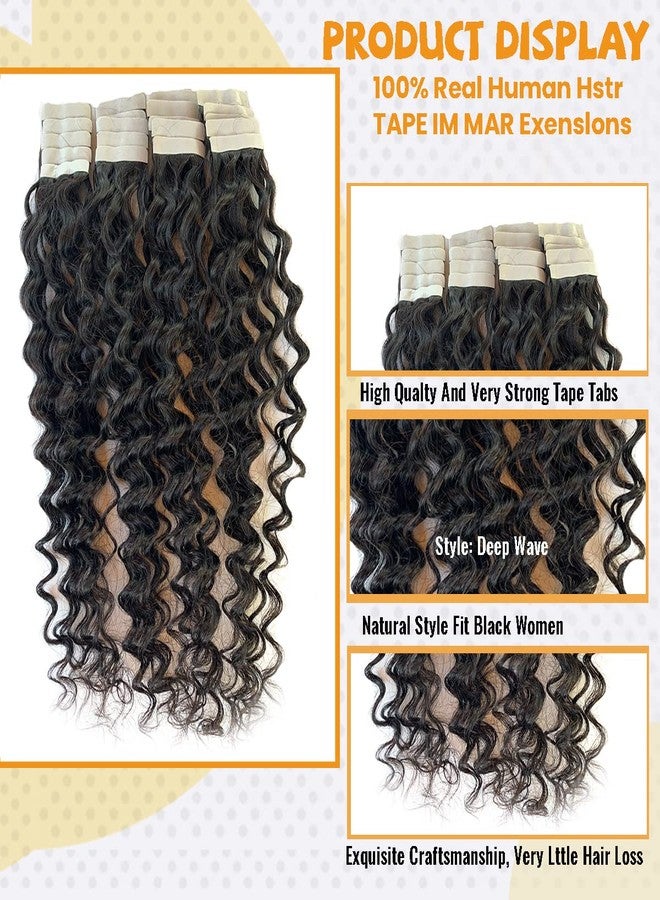 Smavida Tape in Hair Extensions Human for Black Women, 16Inch Deep Wave 9A Brazilian Virgin Curly Double Sided Natural - Image 5
