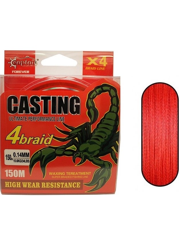 CAPTAIN - Casting Pe 4 Layer Spin Rope Line 0.14MM 150MT Red - Image 1