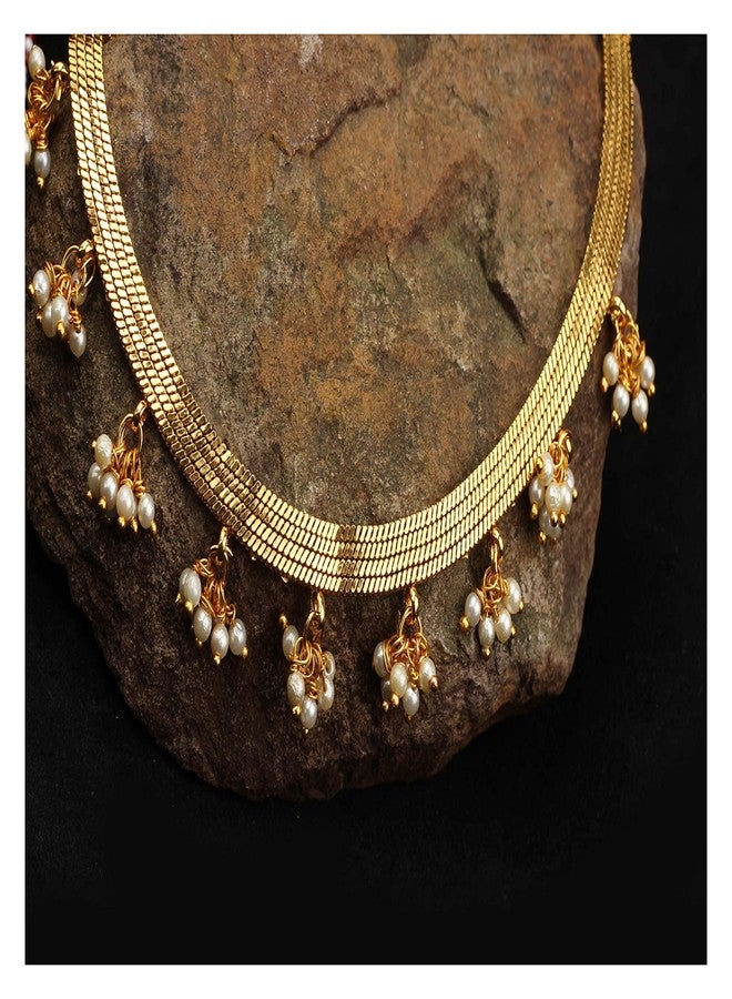 JFL - Jewellery for Less Gold Plated Traditional Small Beaded Choker Necklace With Adjustable Thread For Women and Girls. (Off White),Valentine - Image 4