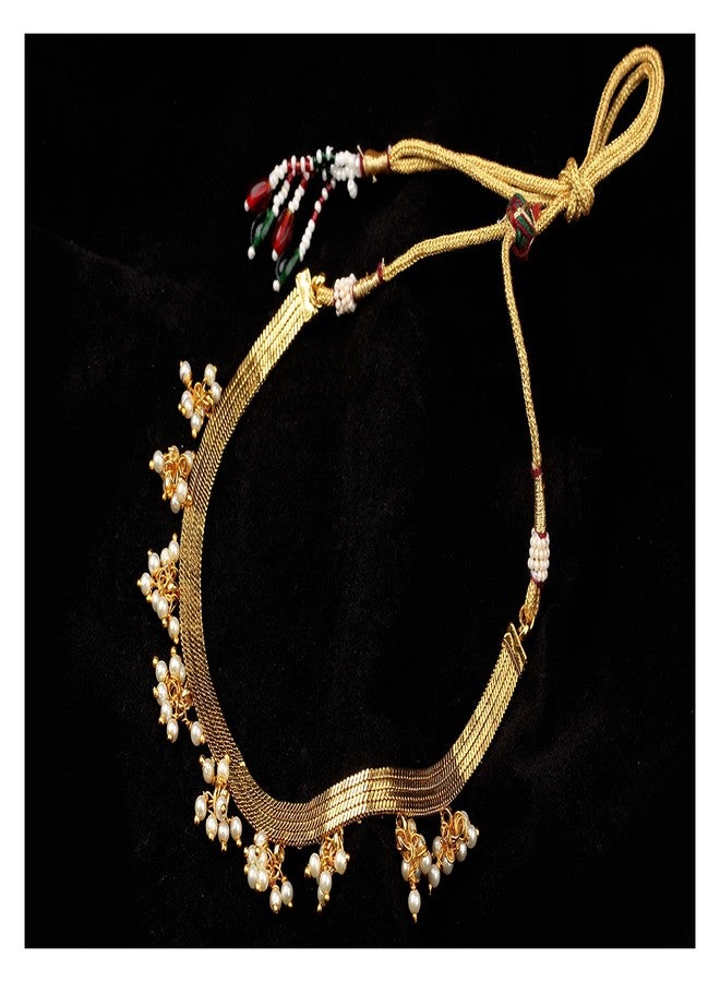 JFL - Jewellery for Less Gold Plated Traditional Small Beaded Choker Necklace With Adjustable Thread For Women and Girls. (Off White),Valentine - Image 3