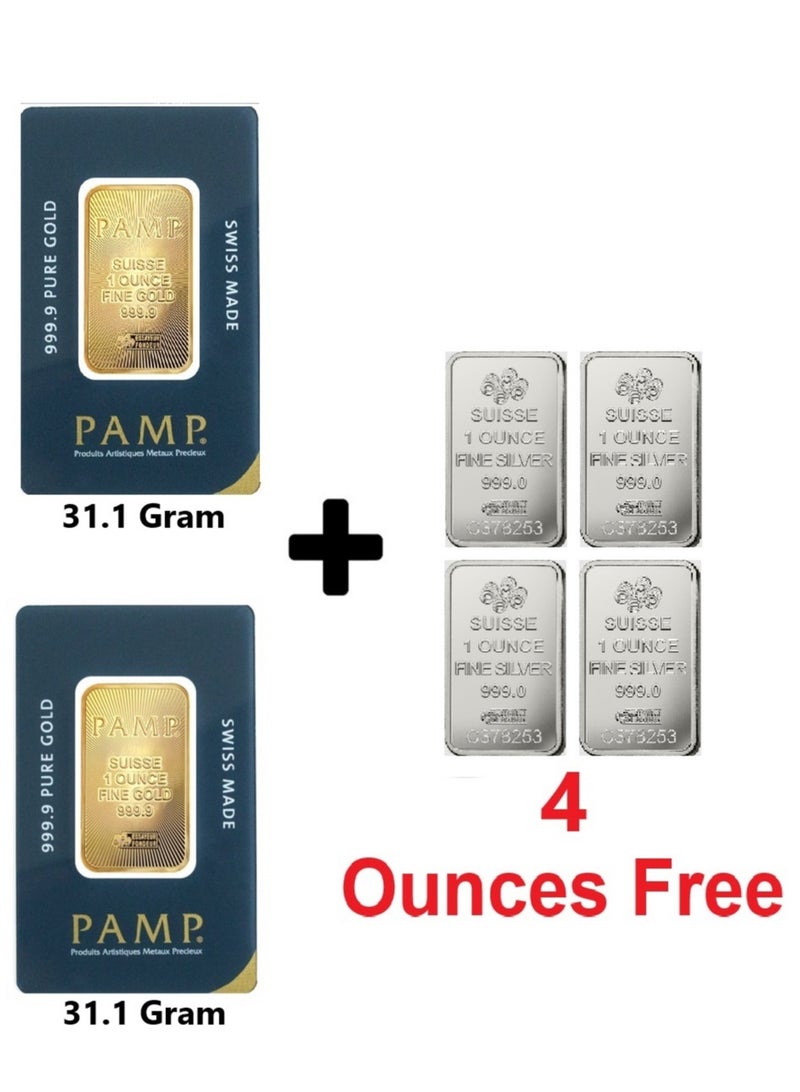 Swiss Gold - 2 Ounces 31.1 Grams With 4 Ounces Of Silver PAMP Weight. 31.1 Free