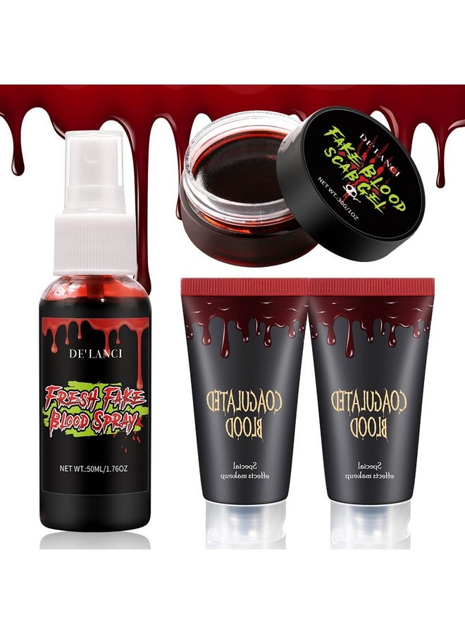 ecofavor Halloween Fake Blood Makeup Kit Essentials-4Pcs, Sfx Washable Realistic Fake Blood，Scary Vampire Zombie Fake Blood Kit For Clothes，Non-Toxic，Easy To Remove，Special Effects Blood - Image 1