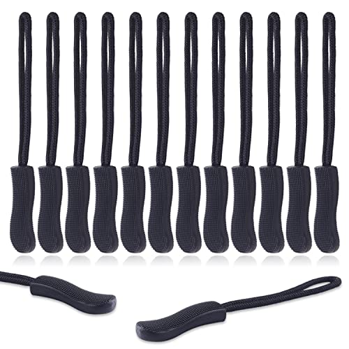 CooBigo 12Pack Zipper Pull Replacement, Golf Bag Parcord Zipper Pull Tab Replacement for Backpack, Jackets, Pants, Boots, Coats, Luggage - Balck(Universal Extender) - Image 1