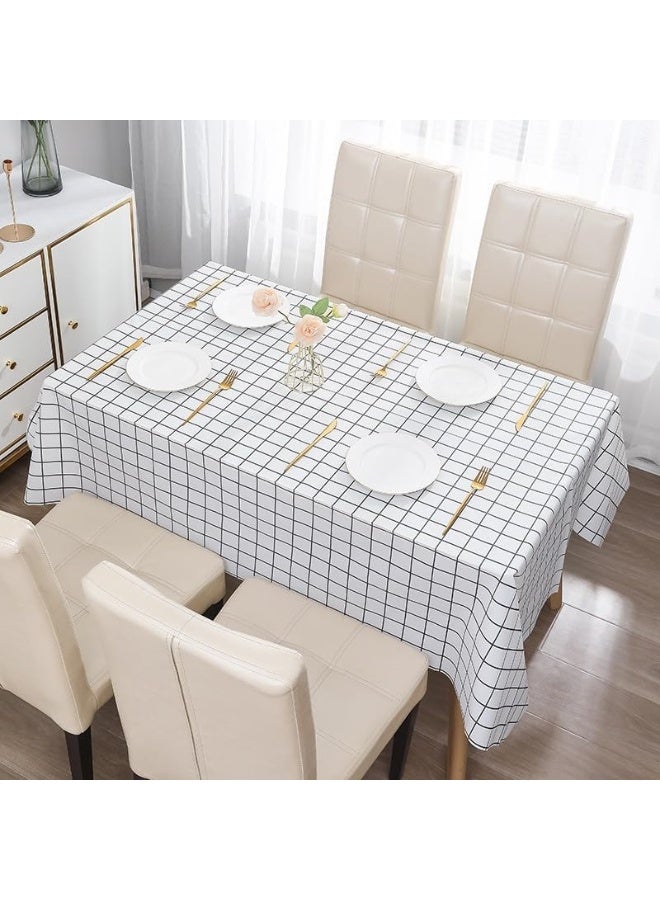 UKR Waterproof PVC Tablecloth for Dining Table Rectangle Table Cover Wipe Clean Vinyl Durable (White Grid, 140x180 cm) - Image 1
