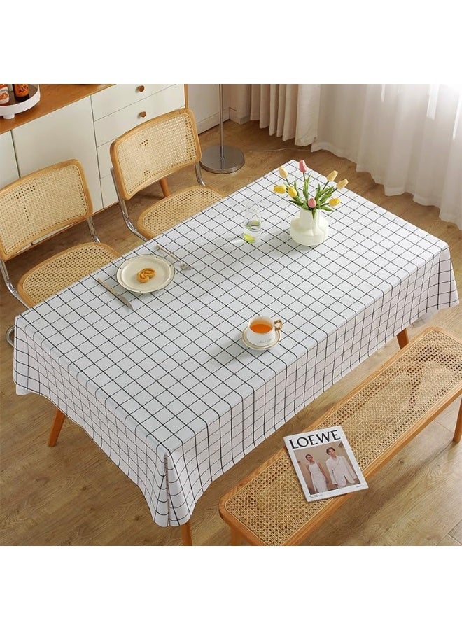 UKR Waterproof PVC Tablecloth for Dining Table Rectangle Table Cover Wipe Clean Vinyl Durable (White Grid, 140x180 cm) - Image 2