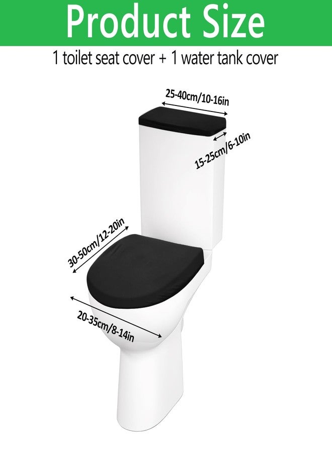 Bremorou Toilet Lid Cover and Toilet Tank Lid Cover Replacement Toilets Covers with Elastic Bottom Polyester Fabric Covers Replacement for Fits Most Size Lids Bathroom Decor Accessories Washable (Black) - Image 2