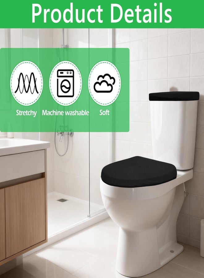 Bremorou Toilet Lid Cover and Toilet Tank Lid Cover Replacement Toilets Covers with Elastic Bottom Polyester Fabric Covers Replacement for Fits Most Size Lids Bathroom Decor Accessories Washable (Black) - Image 3