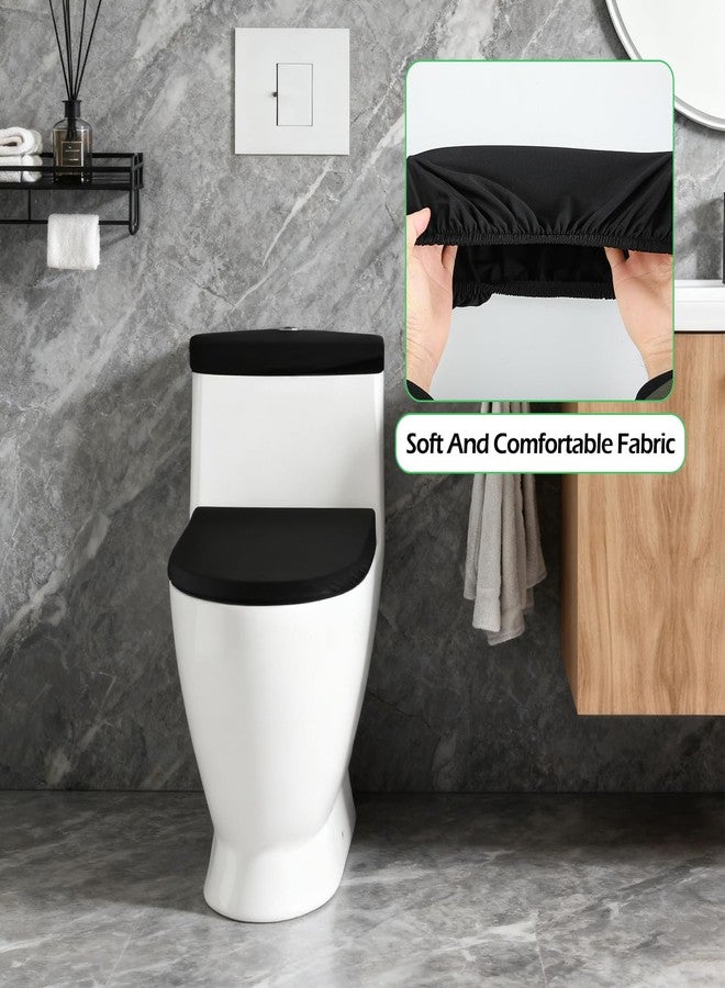 Bremorou Toilet Lid Cover and Toilet Tank Lid Cover Replacement Toilets Covers with Elastic Bottom Polyester Fabric Covers Replacement for Fits Most Size Lids Bathroom Decor Accessories Washable (Black) - Image 4