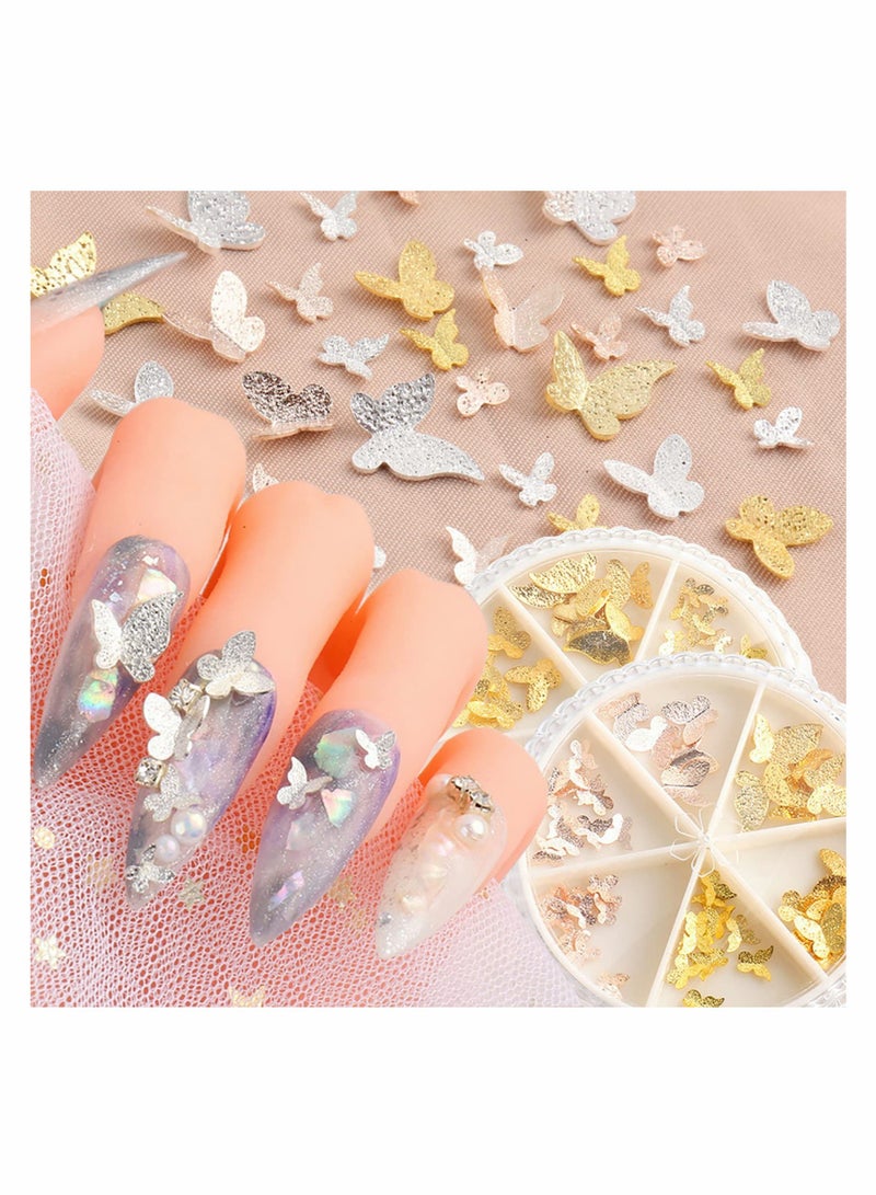 KASTWAVE 3D Butterfly Nail Charms for Acrylic Nails, Gold Silver Rose Gold Alloy Butterfly Nail Glitter Nail Rhinestones, Metal Hollow Butterfly Nail Art Studs Nail Art Supplies 2 Box