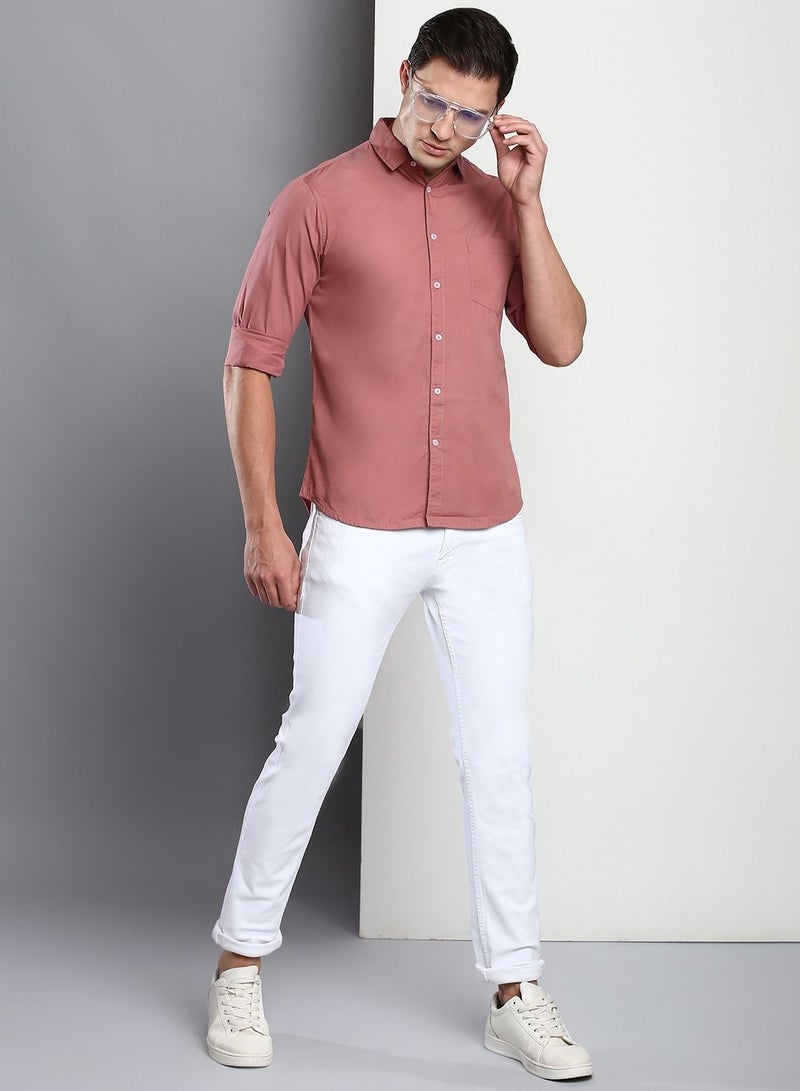 Dennis Lingo Men's Solid Dusty Pink Casual Shirt - Image 5