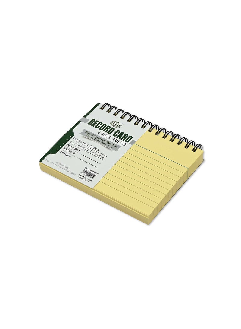 FIS FIS Ruled Record Card 180 Gsm 5X3 Inch Double Loop Spiral 50 Sheets Yellow -FSIC53-180SPYL  - Image 2