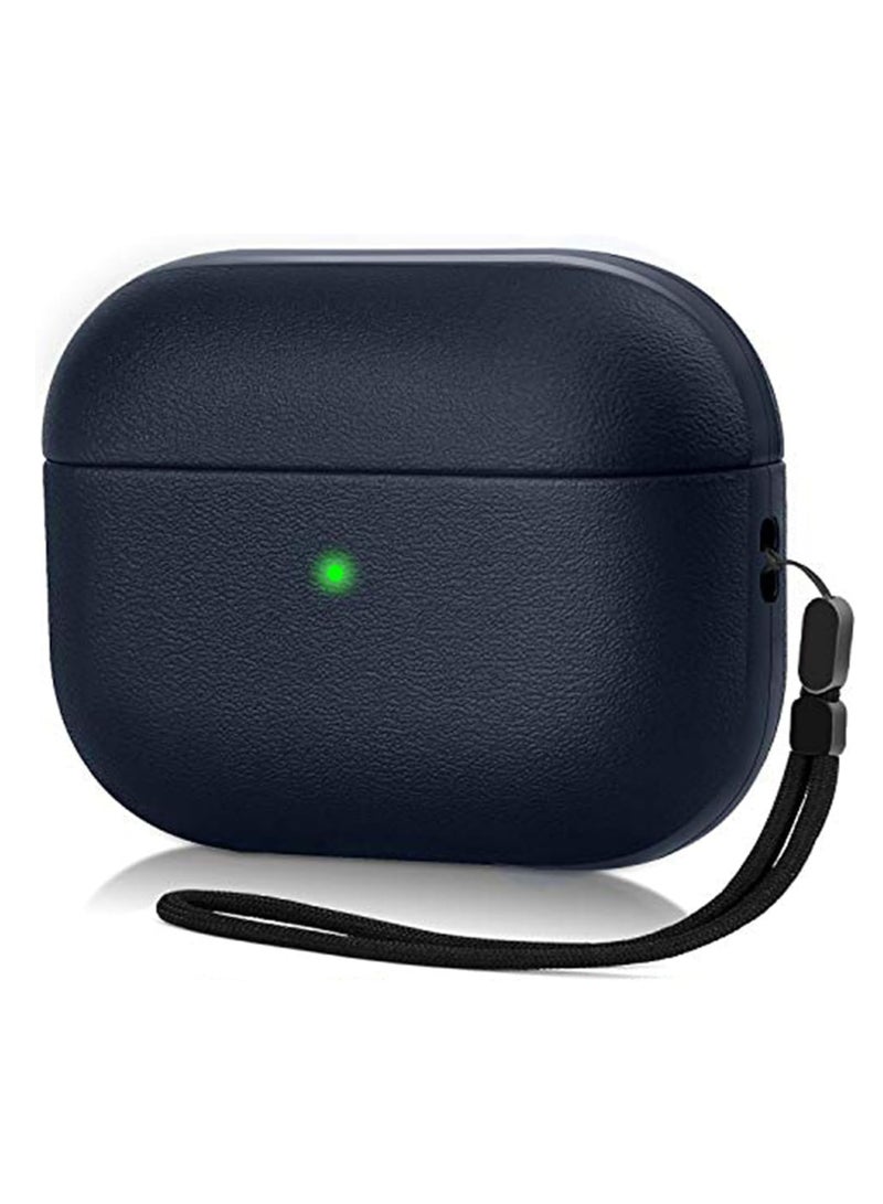 Cover Compatible with Airpods Pro 2 Case, Leather Texture Full-Body Protective Case Cover Compatible with Airpods Pro 2, Wireless Charging and Front LED Visible (Dark Blue) - Image 1
