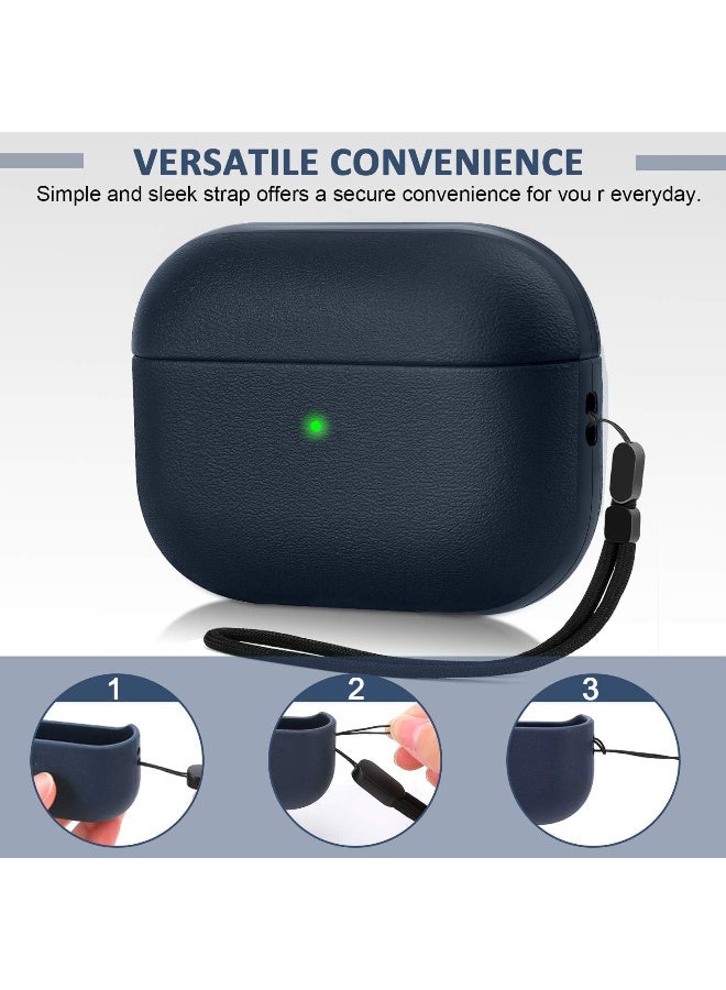 Cover Compatible with Airpods Pro 2 Case, Leather Texture Full-Body Protective Case Cover Compatible with Airpods Pro 2, Wireless Charging and Front LED Visible (Dark Blue) - Image 4