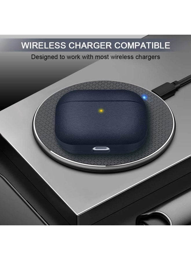 Cover Compatible with Airpods Pro 2 Case, Leather Texture Full-Body Protective Case Cover Compatible with Airpods Pro 2, Wireless Charging and Front LED Visible (Dark Blue) - Image 3