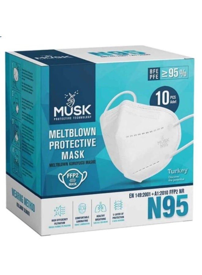 مسك قناع مسك N95 أبيض، 10 قطع - Image 1