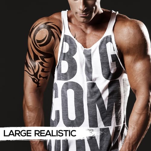 Kotbs 2 Sheets Dragon Temporary Tattoos - Large Sheets for Men - Realistic Shoulder Tribal Designs - Waterproof & Long-Lasting Body Art - Image 5