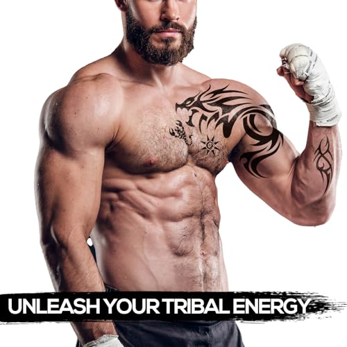 Kotbs 2 Sheets Dragon Temporary Tattoos - Large Sheets for Men - Realistic Shoulder Tribal Designs - Waterproof & Long-Lasting Body Art - Image 3