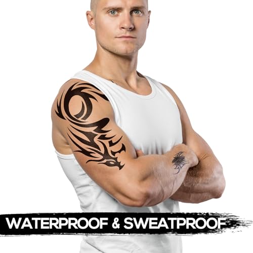 Kotbs 2 Sheets Dragon Temporary Tattoos - Large Sheets for Men - Realistic Shoulder Tribal Designs - Waterproof & Long-Lasting Body Art - Image 2