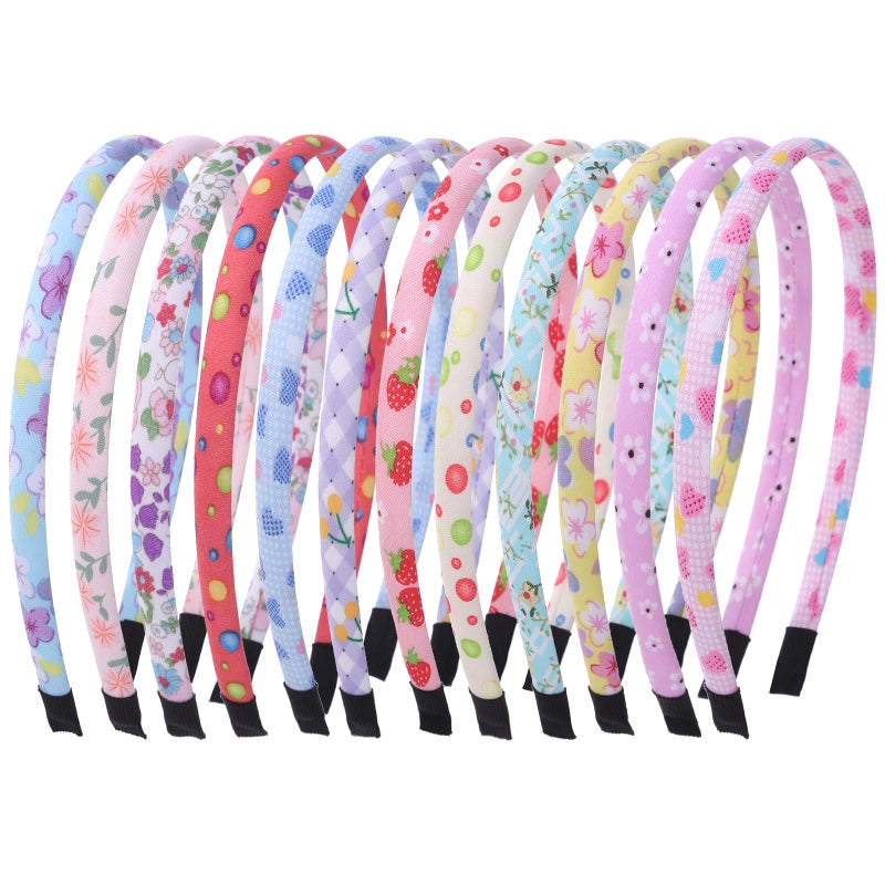 Fishdown Headbands for Girls 12Pcs Thin Head Bands for Girls Hairbands for Toddler Floral Cloth Fabric Covered Headband Birthday Party Favors - Image 1