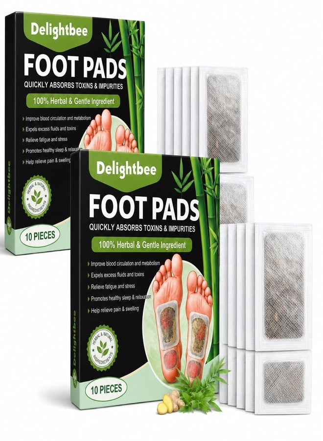 Delightbee Deep Cleansing Foot Pads for Detox & Relaxation | Natural Ginger & Bamboo Vinegar Patches for Toxin Removal, Pain Relief, Better Sleep & Circulation for Men & Women | (PACK of 2 (20 Pads)) - Image 1