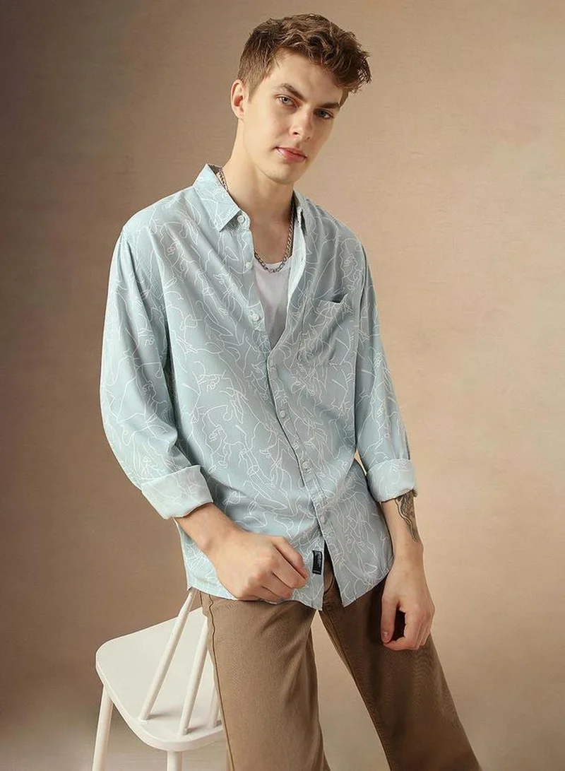 Dennis Lingo Men's Multicoloured 100% Cotton Printed Button Down Relaxed Fit Shirt